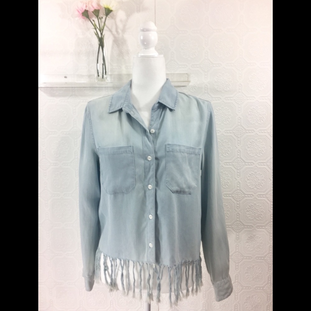 Aqua ombré Denim w/tassels top